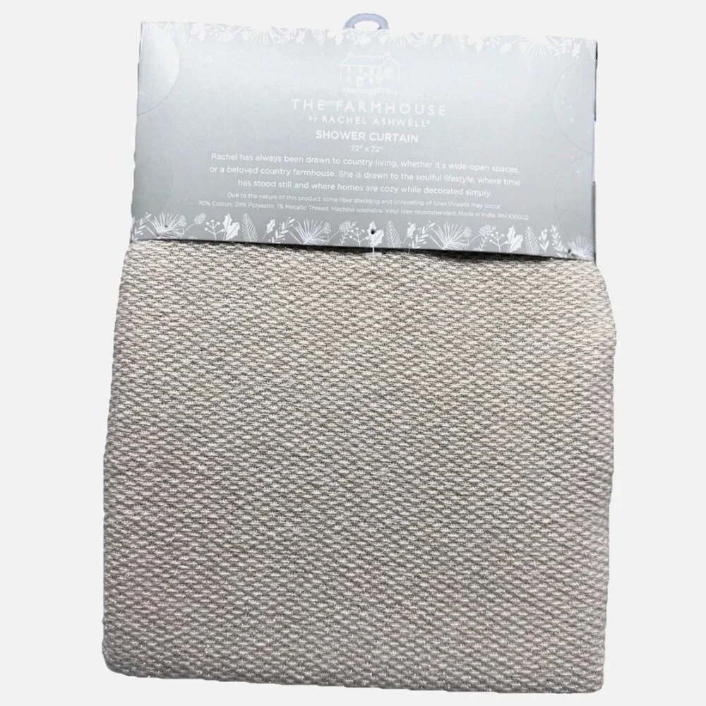 Rachel Ashwell Tufted Snowflake Shower Curtain Silver Sparkle Christmas Holiday